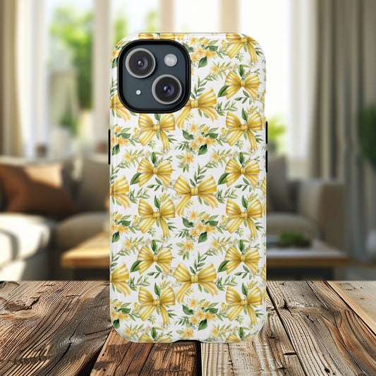 Sunshine Coquette Bows Tough Magnetic iPhone Case, Durable iPhone Cover, Girly Tech Accessory, Nature-Inspired Gift for Her, Spring Decor