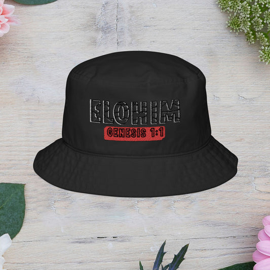 Embroidered 'ELOHIM, GENESIS 1:1 Bucket Hat - Casual Trendy Headwear, Perfect for Summer Outings, Festivals, Gifts, Outdoor Adventures