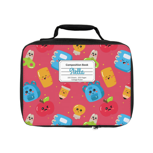Personalized Kawaii Composition Book Inspired Colorful Kids Lunch Bag for School, Snack Bag, Lunch Tote, Lunchbox, Kids' Bag with Fun Back to School Design