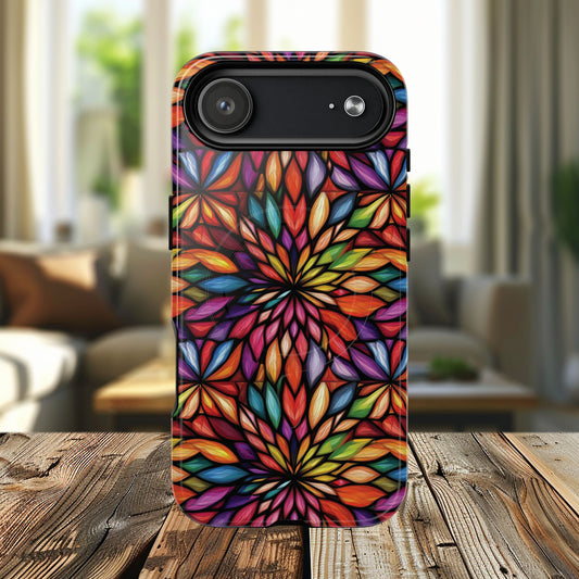 Prism Bloom Tough iPhone Magnetic Case, Stained Glass MagSafe Cases, iPhone Accessory, Floral Design, Unique Gift, iPhone Protection