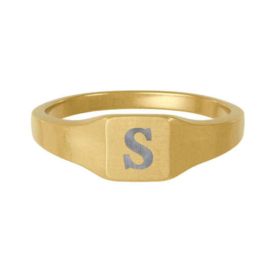 Engravable Square Signet Ring — Personalized Initial Stainless Steel