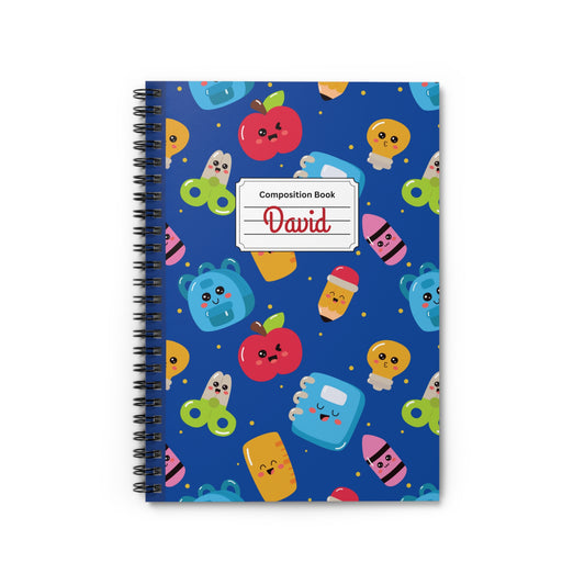 Personalized Blue Kawaii Composition Book Inspired Playful Spiral Notebook - Perfect for School, Journaling, Kids, Teachers, Back to School Gifts
