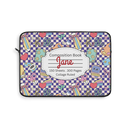 Personalized Purple Doodle Daydream Composition Book Inspired Laptop Sleeve, Educational Gift for Teachers, Classroom Organization, Back to School, Unique Teacher Accessory