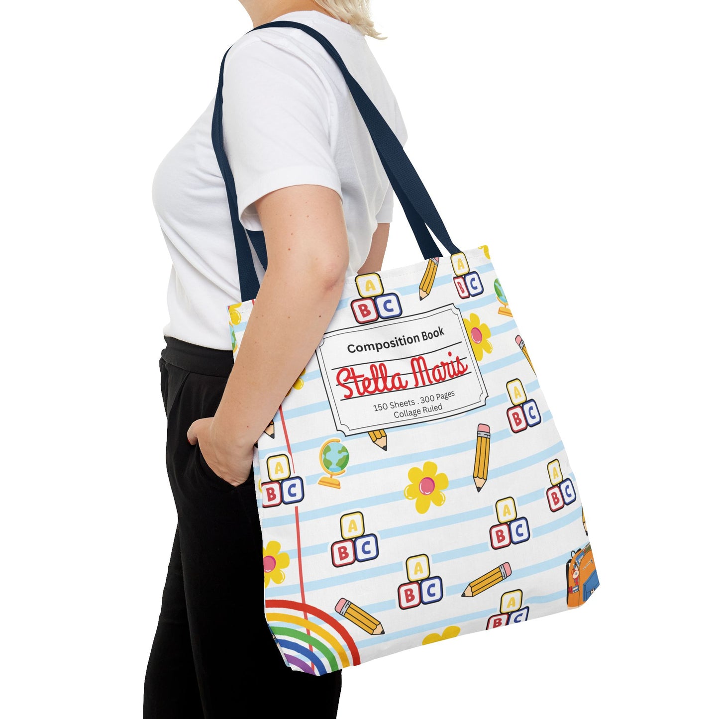 Personalized White SchoolYard Chic Composition Book Inspired Tote Bag, Back to School Tote, Teacher Gift, Kids Bag, Custom Name Bag, Educational Accessories, Back to School Tote Bag.