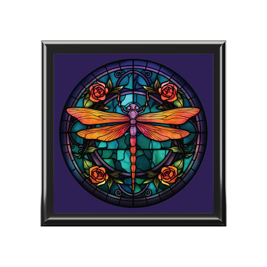 Stained Glass Dragonfly Jewelry Box — Floral Keepsake Box