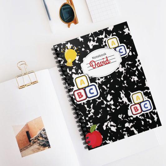 Personalized Black Composition Book Inspired Playful ABC Spiral Notebook - Perfect for School, Journaling, Kids, Teachers, Back to School Gifts