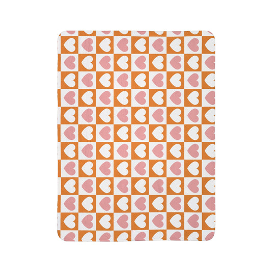 Retro Heart Check Fleece Throw (Pink & Peach) Sherpa Blanket — Gift for Her and Gift for Him