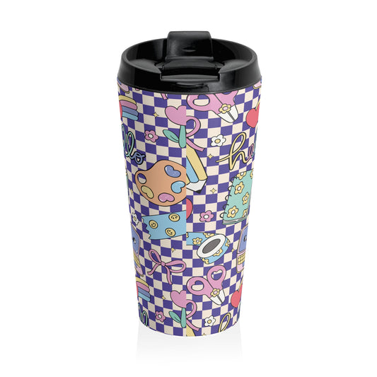 Customizable Purple Doodle Daydream Composition Book Inspired Travel Mug, Personalized Gift for Teachers, Back to School Drinkware, Christmas Present, Stylish Coffee Cup