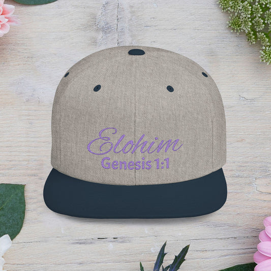 Purple 'Elohim' Snapback Cap - Faith-Inspired Flat Bill Hat, Baseball Hat, Perfect for Gifts, Daily Wear, Spiritual Events