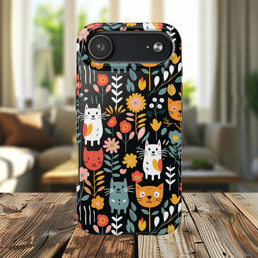 Whimsical Feline Garden iPhone and Samsung Tough Phone Cases,
