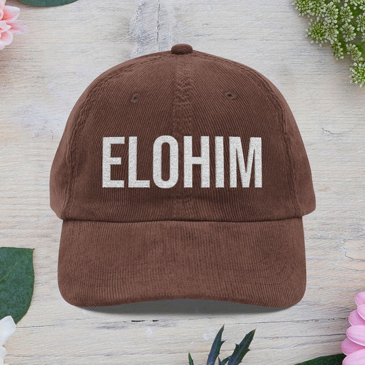 Vintage Corduroy with 'ELOHIM GENESIS 1:1' Cap, Trendy Religious Hat, Casual Outdoor Accessory, Perfect Gift for Faith Lovers, Unique Embroidered Hat