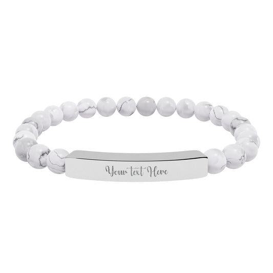 Engravable Natural Stone Stretch Bar Bracelet — Personalized Beaded Wristband
