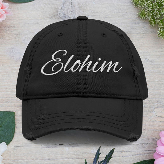 'ELOHIM, GENESIS 1:1' Distressed Dad Hat with Embroidered, Casual Cap for Fathers, Gifts for Dads, Religious Hat, Vintage Style