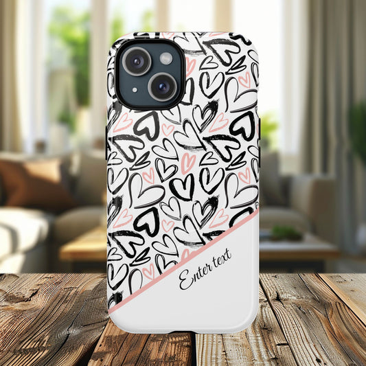 Heart Scribbles Tough Magnetic MagSafe®Case - Cute, Stylish, Gifts for Her, Love, Valentine's Day, iPhone® 13, 14, 15, 16, 17, Pro, Pro Max, Plus Cases.