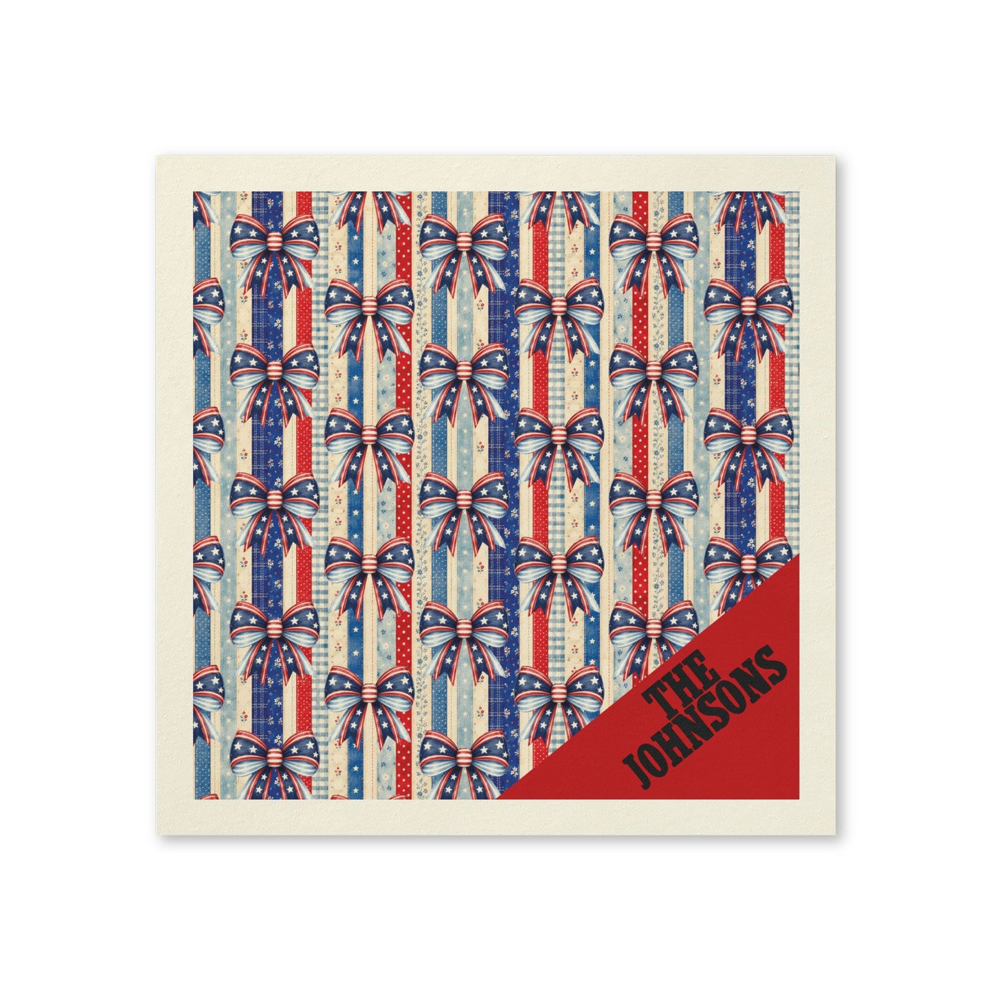 Patriotic Ribbon Pattern Cocktail Napkins — Customizable Corner Name