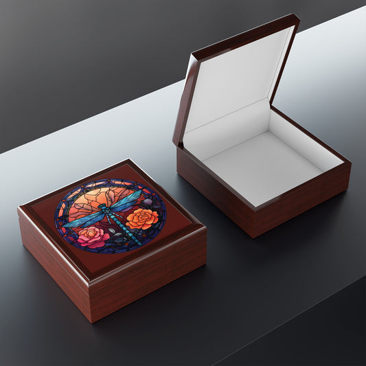 Dragonfly Stained Glass Jewelry Box — Floral Keepsake Gift