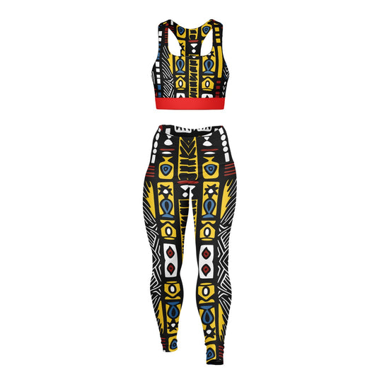 Geometric Harmony Padded Sports Bra & Leggings - AOP