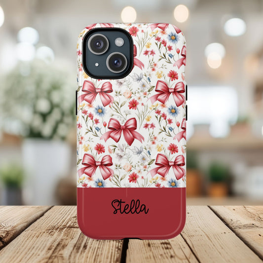 Personalized Rosette Coquette Floral Phone Case - Tough MagSafe® Magnetic Cases, Protective Cover, Stylish Tech Accessory, Gifts for Her