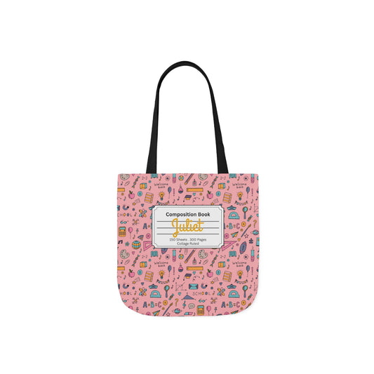 Personalized Pink Chalkboard Chic Composition Book Inspired Canvas Tote Bag with Colorful Straps, Cute School Bag, Eco-Friendly Tote, Back to School Shopping Bag, Teacher Gift Idea