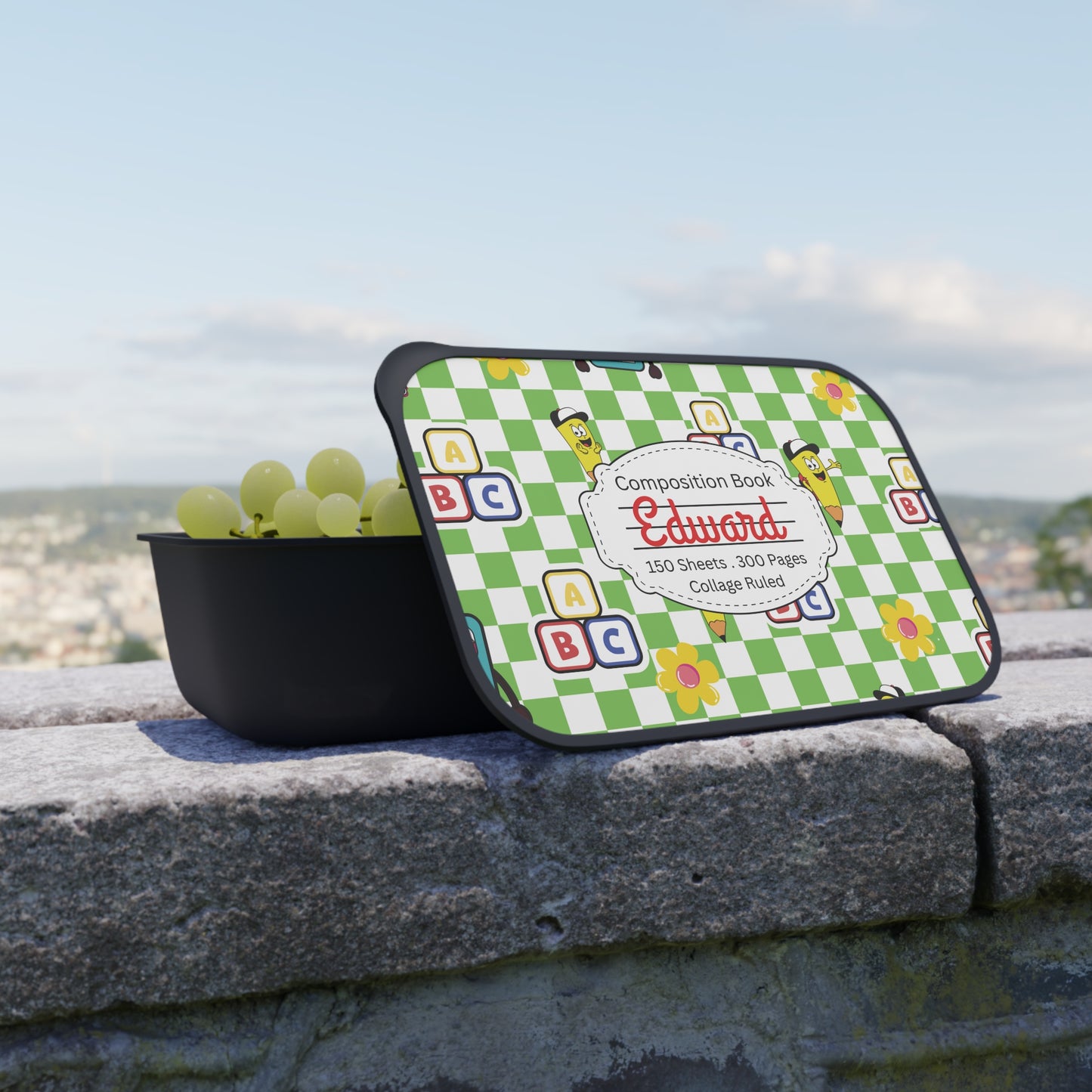 Personalized Green SchoolYard Chic Composition Book Composition Book Inspired Bento Box, Fun Lunch Container, School Lunch, Meal Prep, Kids' Utensils, Back to School, Child's Lunchbox