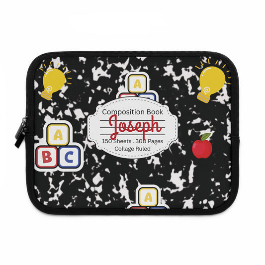 Personalized Laptop Sleeve with Black Composition Book Inspired Design, Customizable Tech Case, School Supplies, Gift for Students, College Essentials, Back to School