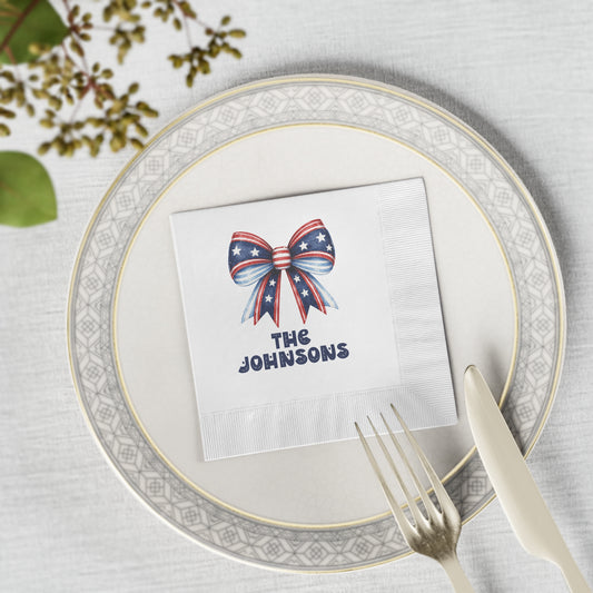 Personalized Patriotic Napkins — Red White & Blue Bow with 'Name or Message'
