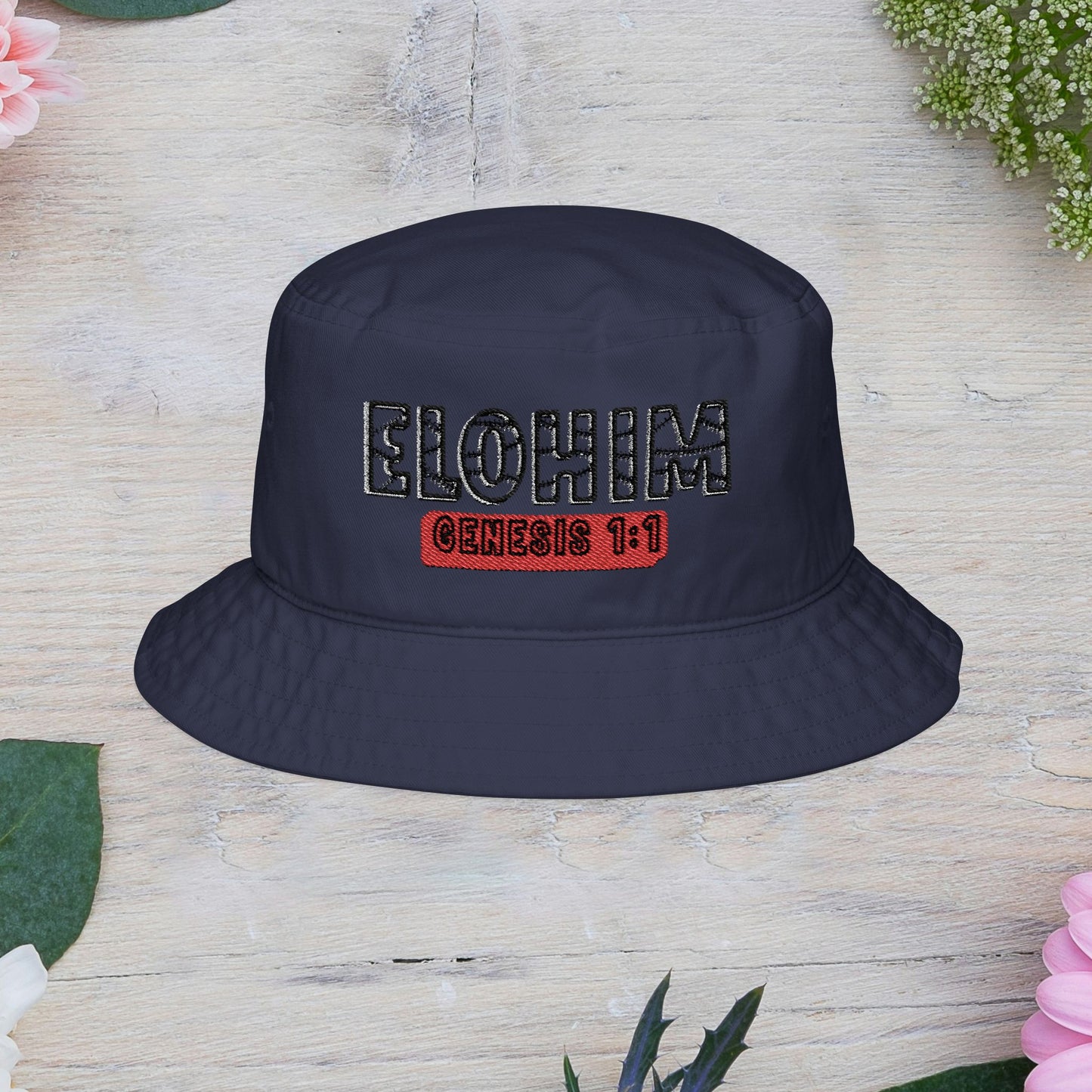 Embroidered 'ELOHIM, GENESIS 1:1 Bucket Hat - Casual Trendy Headwear, Perfect for Summer Outings, Festivals, Gifts, Outdoor Adventures