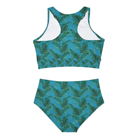Blue Tropical Bliss Sporty Bikini Set (AOP)