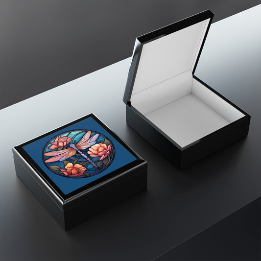 Dragonfly Floral Jewelry Box — Stained-Glass Style Trinket Keepsake