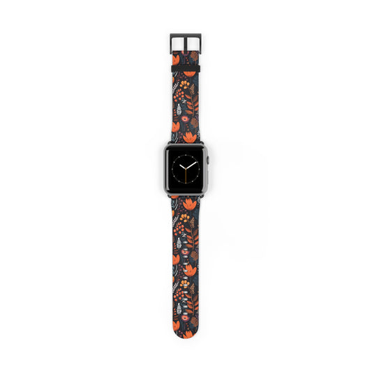 Autumn Bloom Floral Patterned Watch Band - Boho Chic Accessory, Gift for Her, Adjustable Strap for Smartwatch, Trendy Wristband, Floral Design.