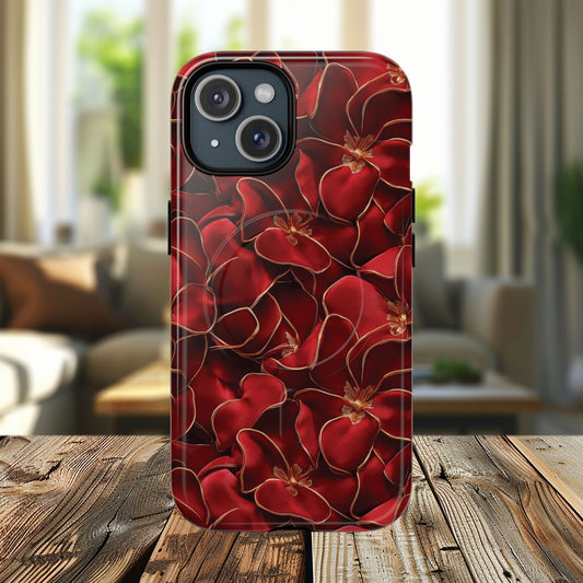 Crimson Bloom Tough iPhone Magnetic Case, Protective iPhone Case, Stylish iPhone Cover, Gift for Her, Mother's and Birthday Gifts, Unique Floral Accessories