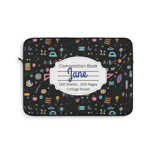 Personalized Chalkboard Chic Laptop Sleeve with Composition Book Inspired Design, Educational Gift for Teachers, Classroom Organization, Back to School, Unique Teacher Accessory