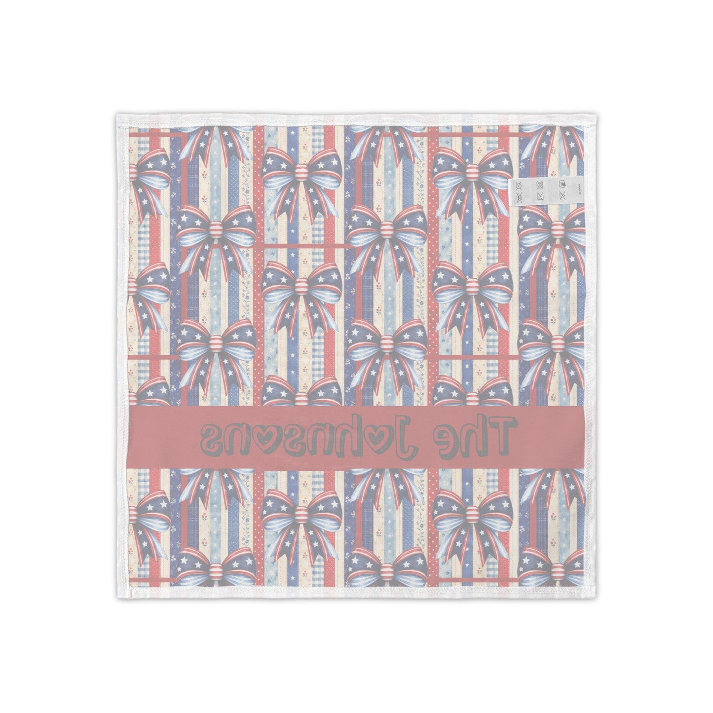 Personalized Patriotic Napkin Set — 4 Red White Blue Cocktail Napkins with Stars & Stripes Bow (Custom Name)
