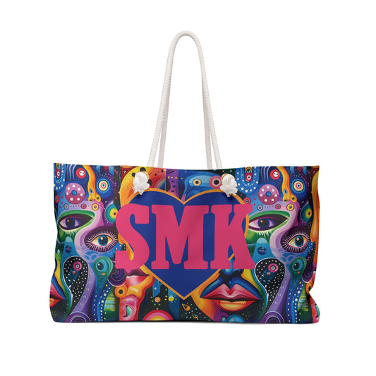Psychedelic Visions Vibrant Artistic Weekender Bag - Colorful Faces Design for Travel & Leisure