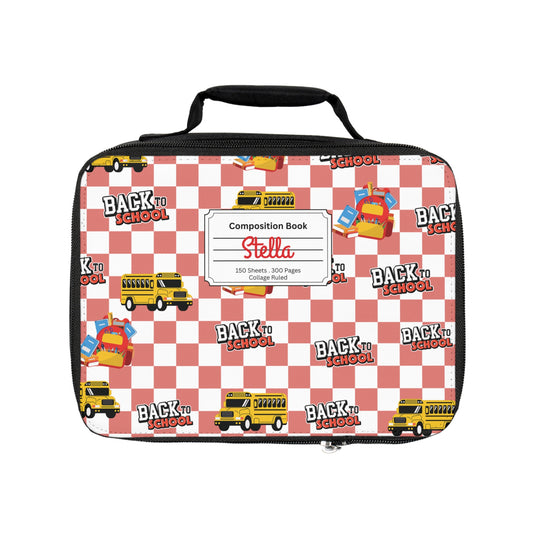 Personalized Red SchoolYard Chic Composition Book Inspired Colorful Kids Lunch Bag for School, Snack Bag, Lunch Tote, Lunchbox, Kids' Bag with Fun Back to School Design