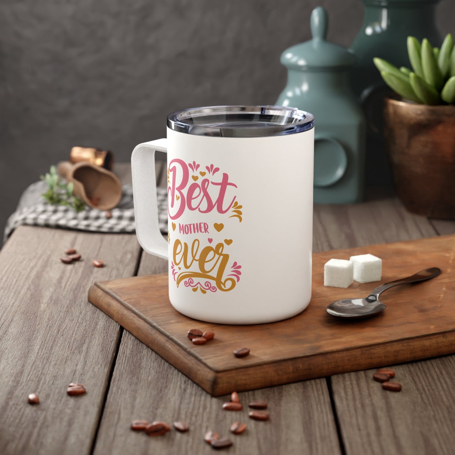 Best Mother Ever Chic Insulated Coffee Mug, Best Gift Ever, Travel Mug, Coffee Lover, Unique Kitchen Decor.