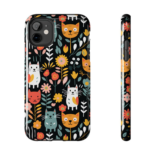 Whimsical Feline Garden iPhone and Samsung Tough Phone Cases,