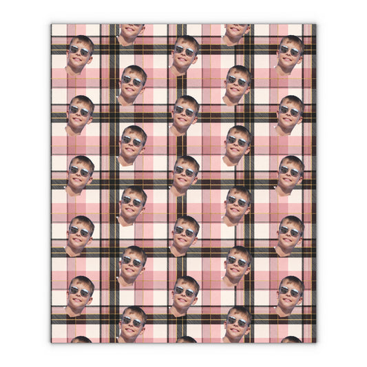 Personalized Wrapping Paper Sheets — Custom Face Plaid Gift Wrap (Single Sheet)