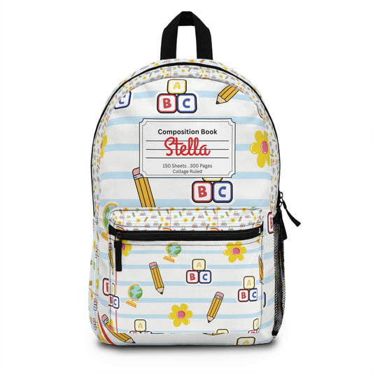 Personalized White SchoolYard Chic Composition Book Inspired Backpack for Students, Fun School Bag, Back to School Essentials, Notebook Print Backpack, College Student Gift