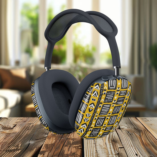Tribal Vibes AirPod Max Case — Yellow Mudcloth Pattern Protective Ear Cup Covers.
