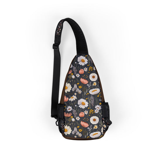 Blossom Elegance: Noir Garden Print Chest Bag - Stylish Sling for Everyday Use, Cross Body Sling Bag, Chest Bag, Crossbody Backpack, Travel Bag