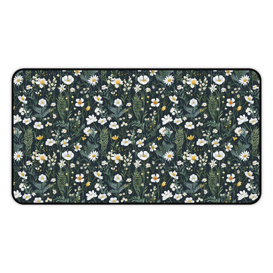 Daisy Delight Floral Desk Mat - Elegant Botanical Design for Home Office Decor.