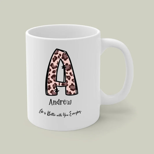 Personalized Animal Print Initial Mug, Custom Name Mug, Coffee Mug