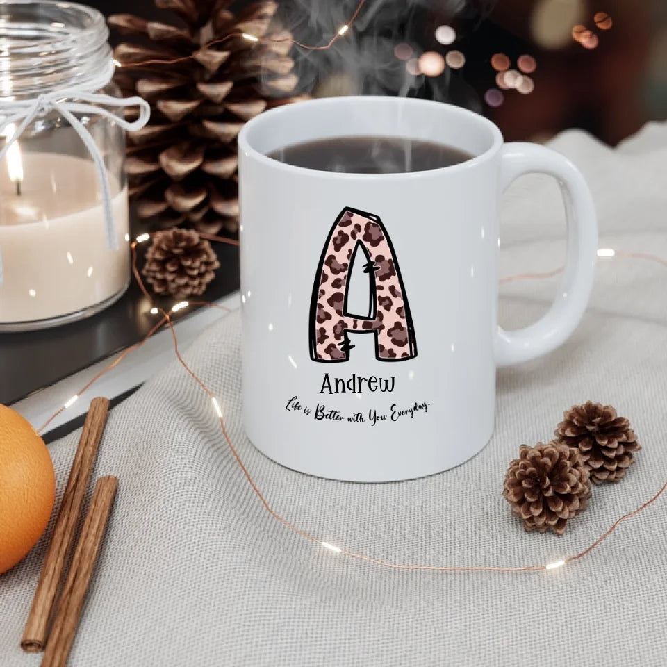 Personalized Animal Print Initial Mug, Custom Name Mug, Coffee Mug