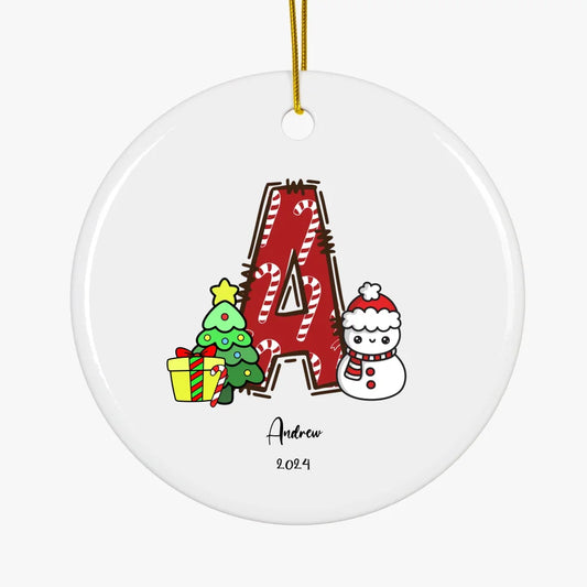 Personalized Custom Candy Cane Initial Ceramic Ornament