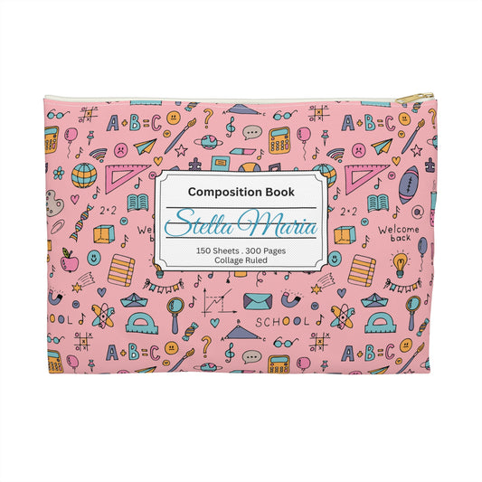 Personalized Pink Chalkboard Chic Composition Book Inspired Accessory Pouch, Kids School Supplies, Classroom Organizer, Teacher Gift, Fun Stationery Case, Back to School