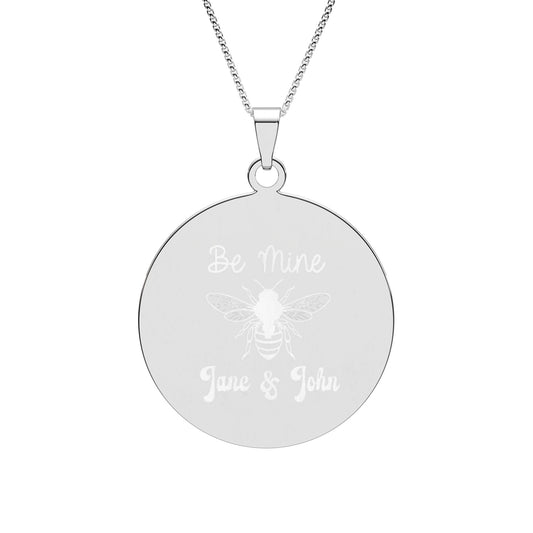 Round Bee Photo Pendant Necklace – “Be Mine” Engraved Gift