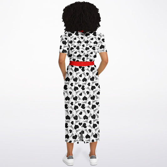 LOVE & HEARTS Athletic Cropped Short Sleeve Sweatshirt and Long Pocket Skirt Set – AOP