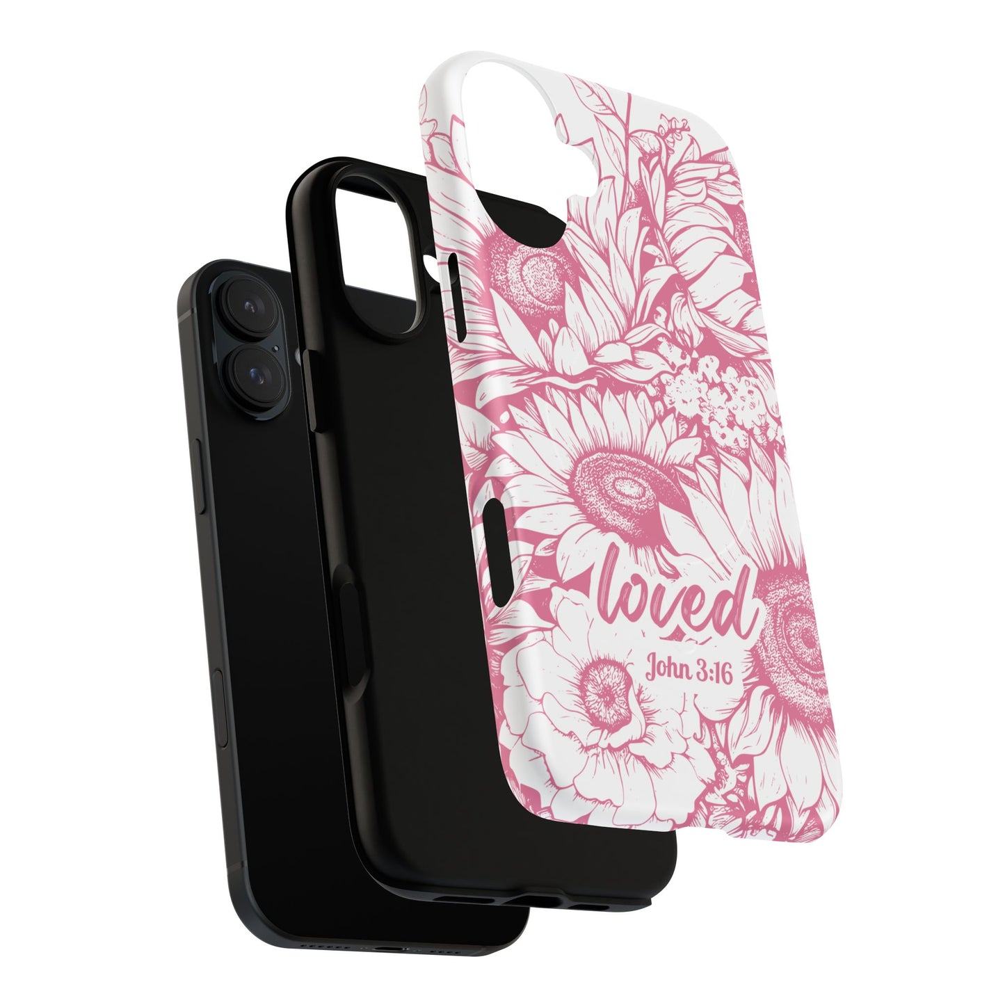 Loved John 3:16, Inspirational Gift, Tough iPhone Magnetic Case Scripture, Sunflower Bible Verse, MagSafe® iPhone® Tough Case, iPhone 14, iPhone 15, iPhone 16, Pro, Pro Max, Plus