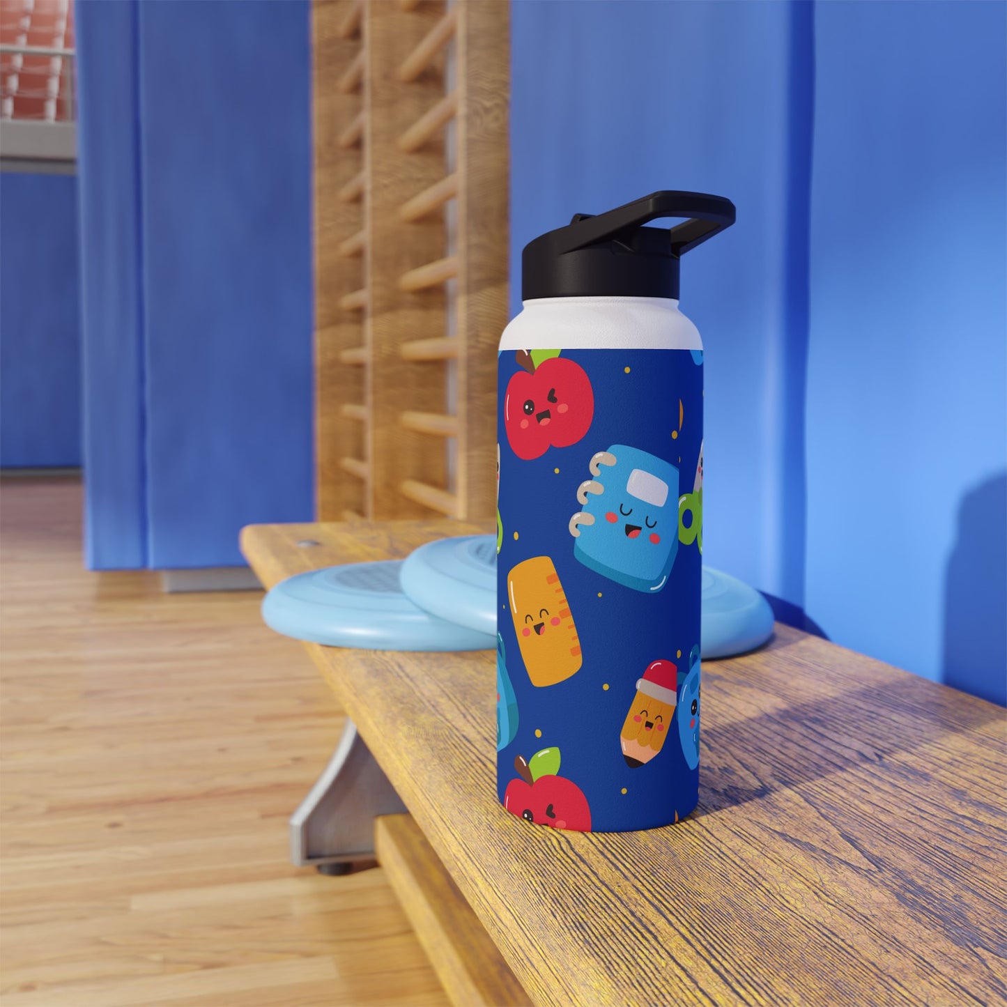 Personalized Blue Kawaii Composition Book Inspired Stainless Steel Water Bottle for Kids, School Supplies, Eco-Friendly Drinkware, Back to School, Teacher Gifts
